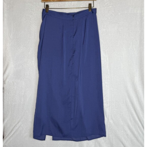 Banana Republic Shirred Waist Slit Midi Skirt Granite Blue Size 4 Slip Skirt - Picture 7 of 15